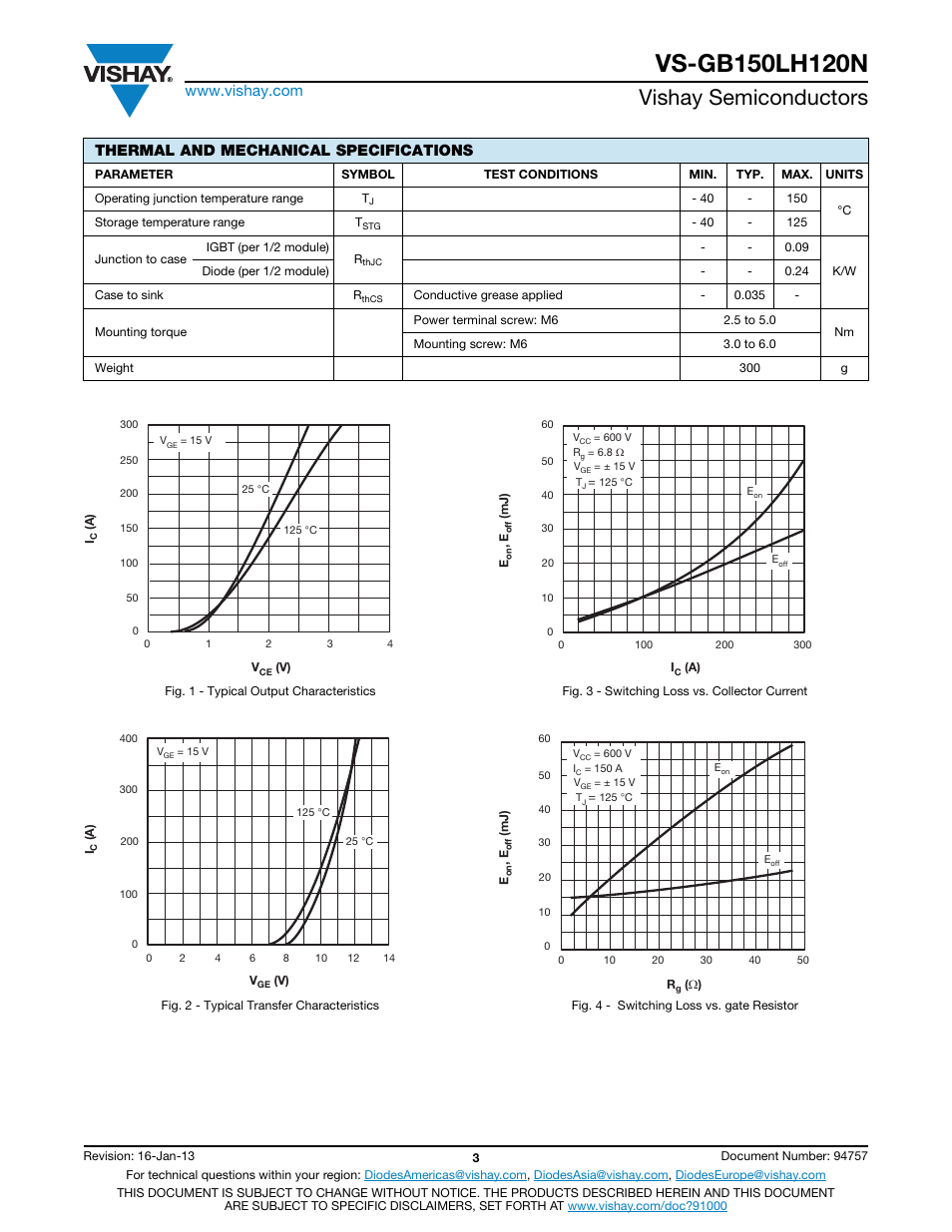 Vishay semiconductors, Thermal and mechanical specifications | C&H Technology VS-GB150LH120N User Manual | Page 4 / 7