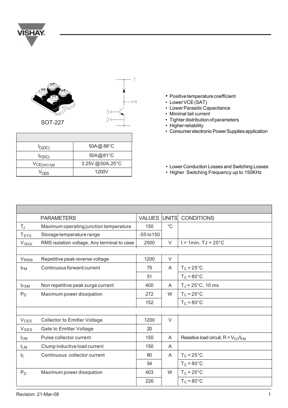Sot 227 ultrafast, Low side chopper vishay semiconductor italy | C&H Technology GB50LA120UX User Manual | Page 2 / 6