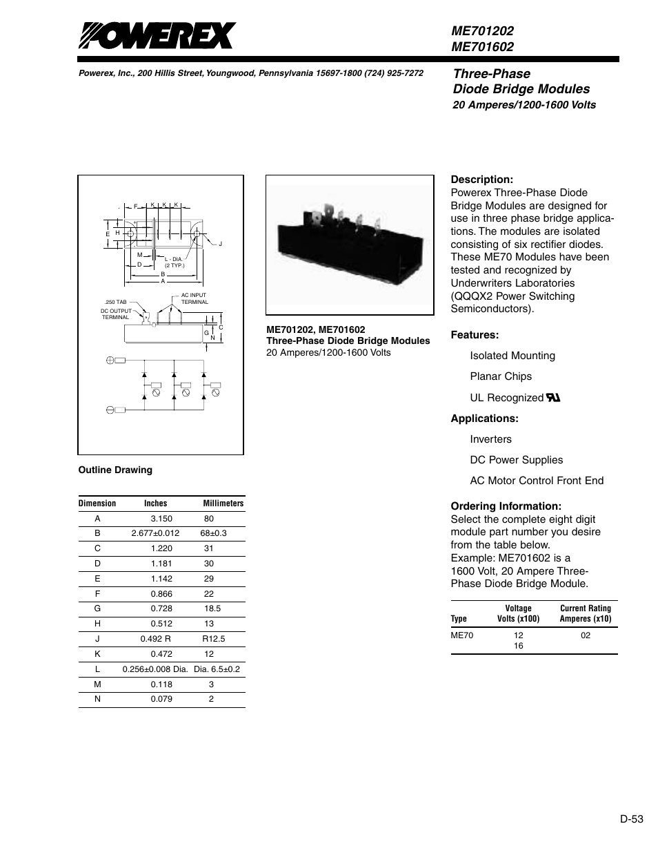 Three-phase diode bridge modules | C&H Technology ME701602 User Manual | Page 2 / 5