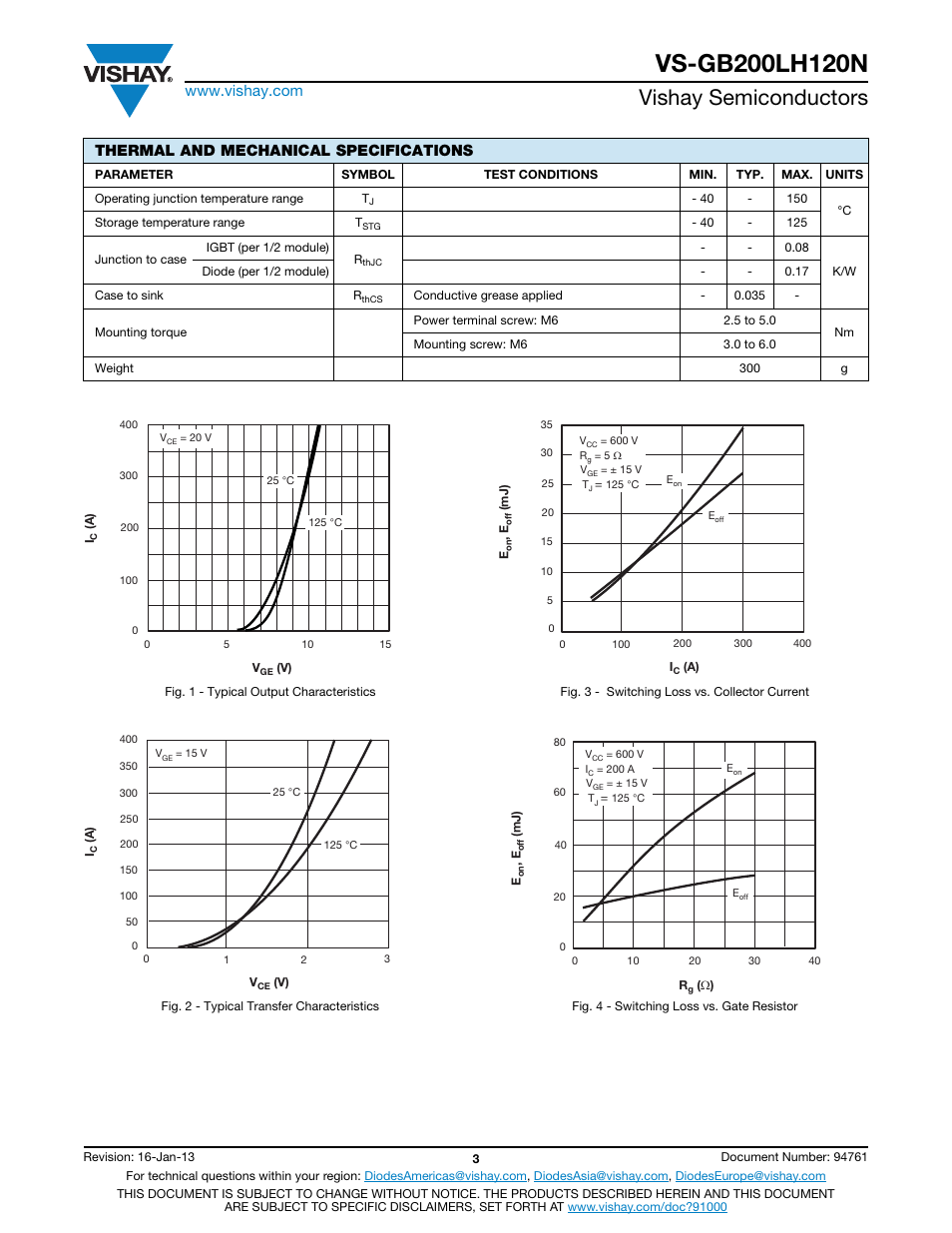 Vishay semiconductors, Thermal and mechanical specifications | C&H Technology VS-GB200LH120N User Manual | Page 4 / 7