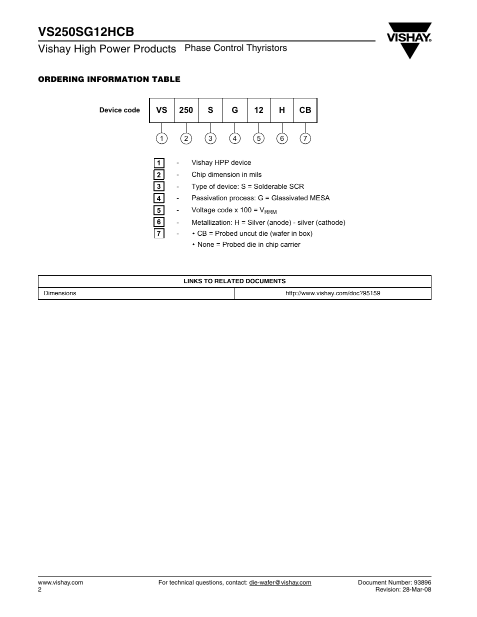 Vishay high power products, Phase control thyristors | C&H Technology VS250SG12HCB User Manual | Page 3 / 3