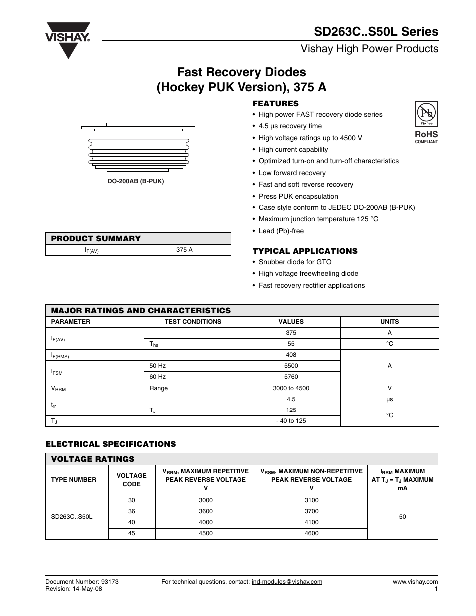 Vishay SD263C..S50L Series User Manual | 8 pages