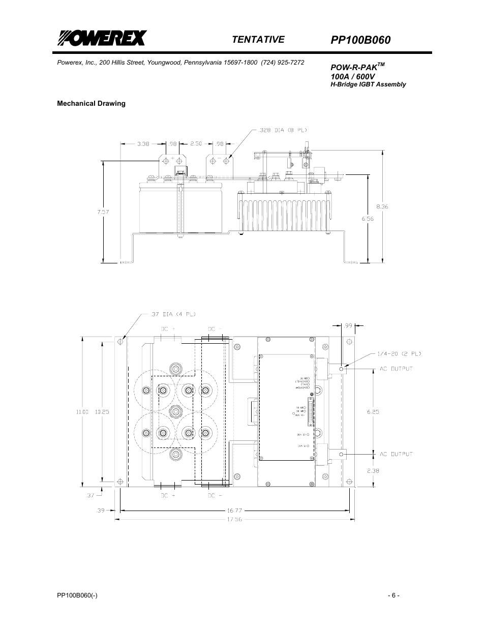 Mechanical drawing | C&H Technology PP100B060 User Manual | Page 7 / 7