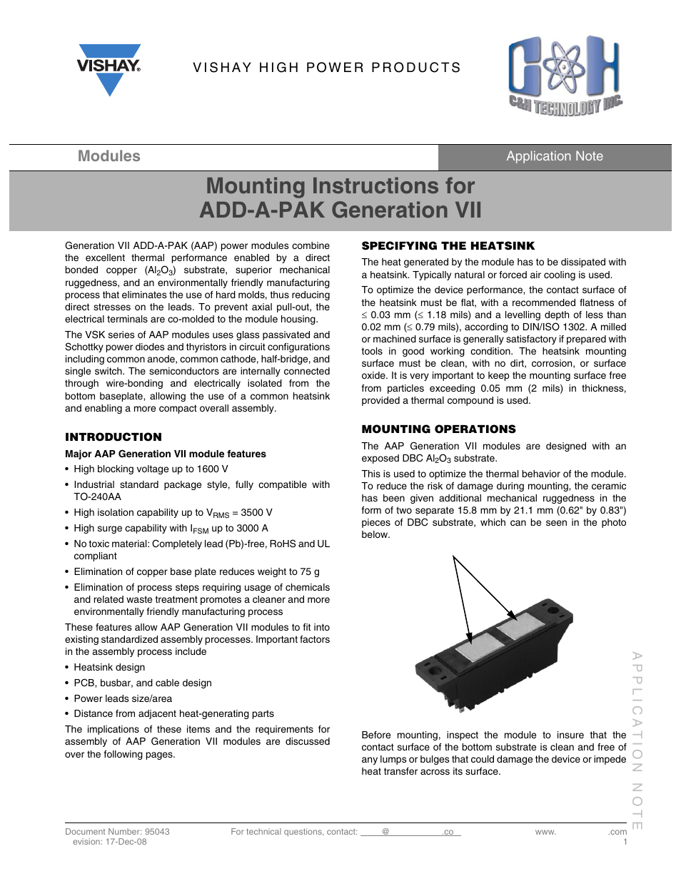 Application note - 95043, Mounting instructions for add-a-pak generation vii, Modules | C&H Technology VSKE91.. Series User Manual | Page 11 / 12