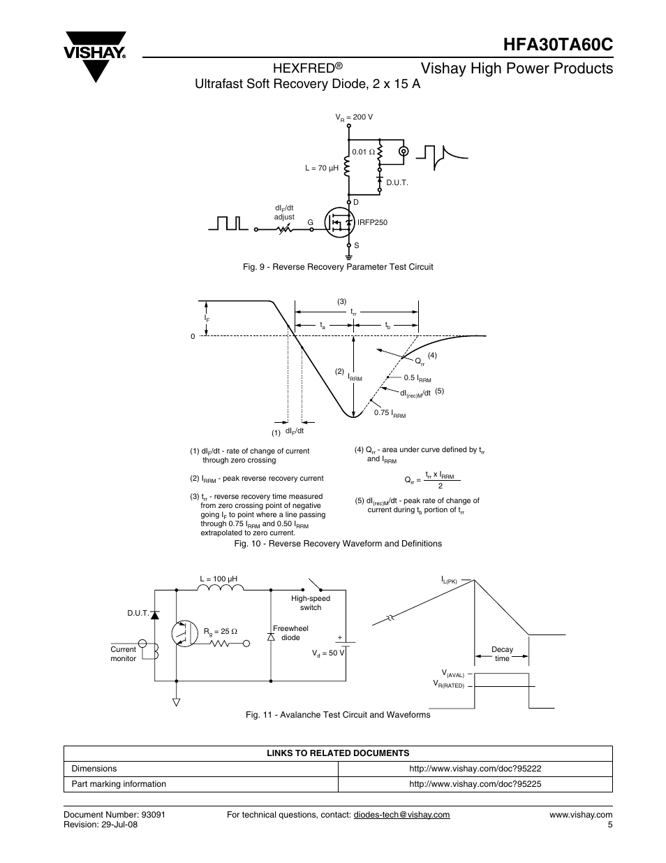 Hfa30ta60c, Vishay high power products, Hexfred | Ultrafast soft recovery diode, 2 x 15 a | Vishay HFA30TA60C User Manual | Page 5 / 6