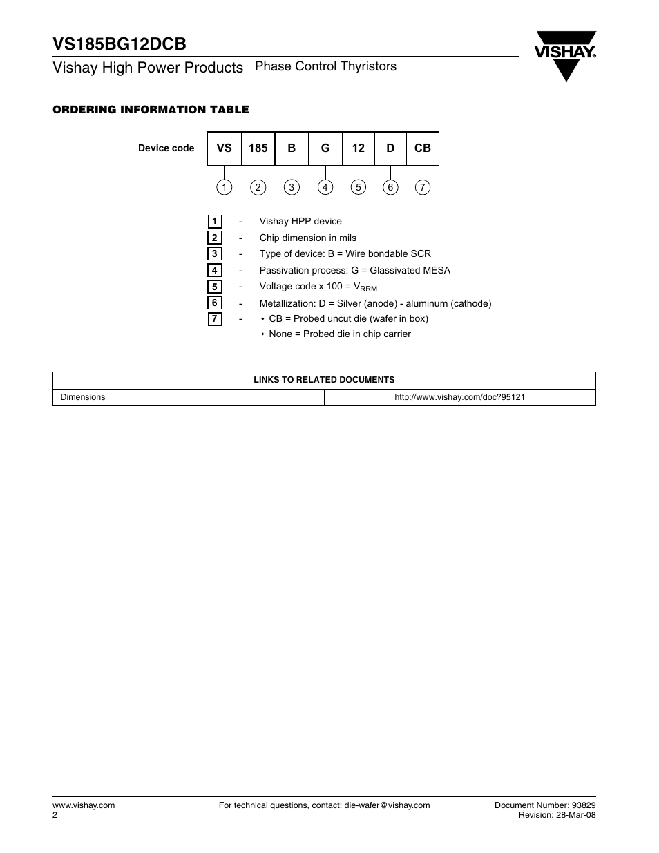 Vishay high power products, Phase control thyristors | C&H Technology VS185BG12DCB User Manual | Page 3 / 3