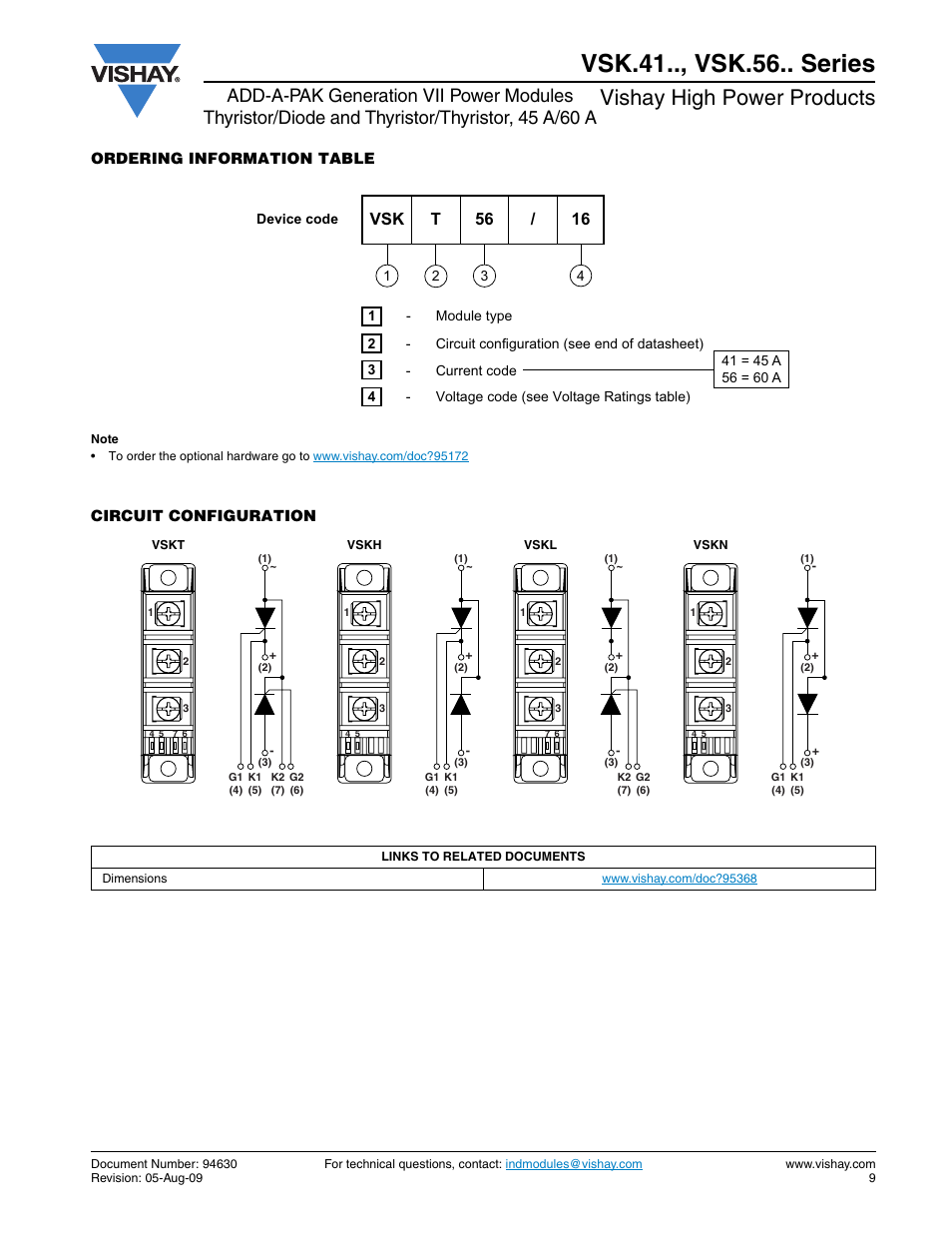 Vsk.41.., vsk.56.. series, Vishay high power products, Vsk t 56 / 16 | C&H Technology VSK.56.. Series User Manual | Page 10 / 13