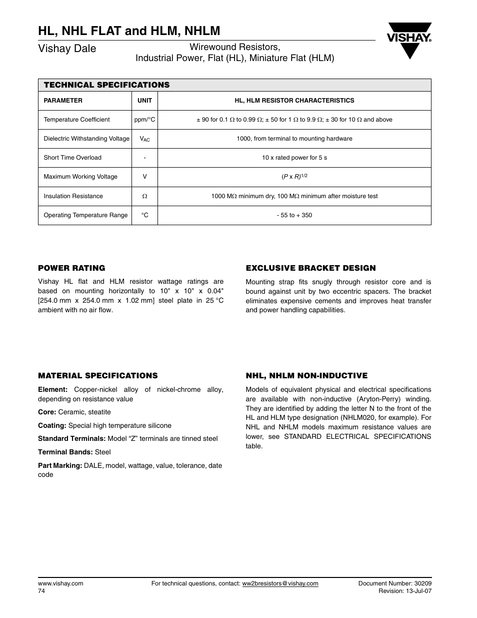 Hl, nhl flat and hlm, nhlm, Vishay dale | C&H Technology NHLM User Manual | Page 3 / 5