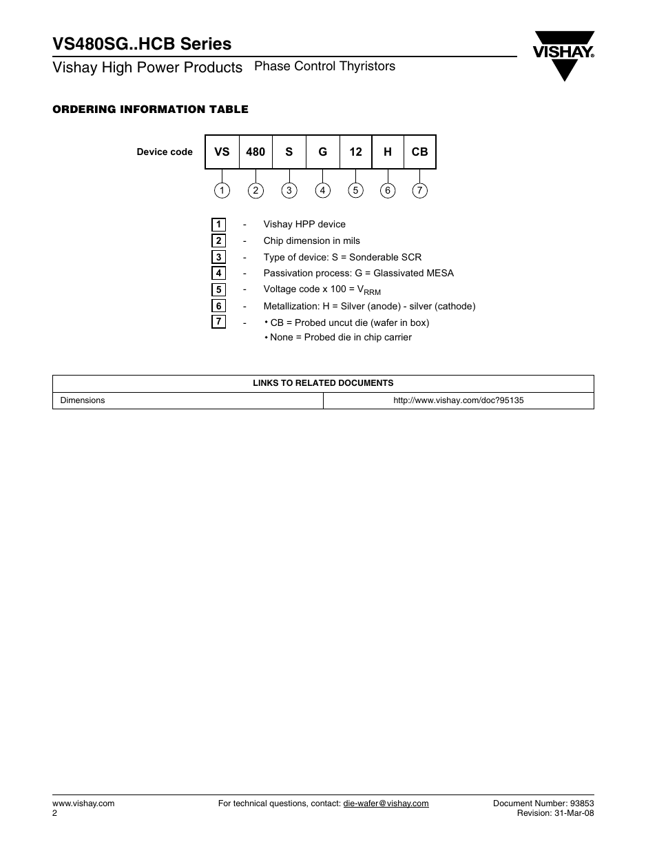 Vs480sg..hcb series, Vishay high power products, Phase control thyristors | C&H Technology VS480SG..HCB Series User Manual | Page 3 / 3