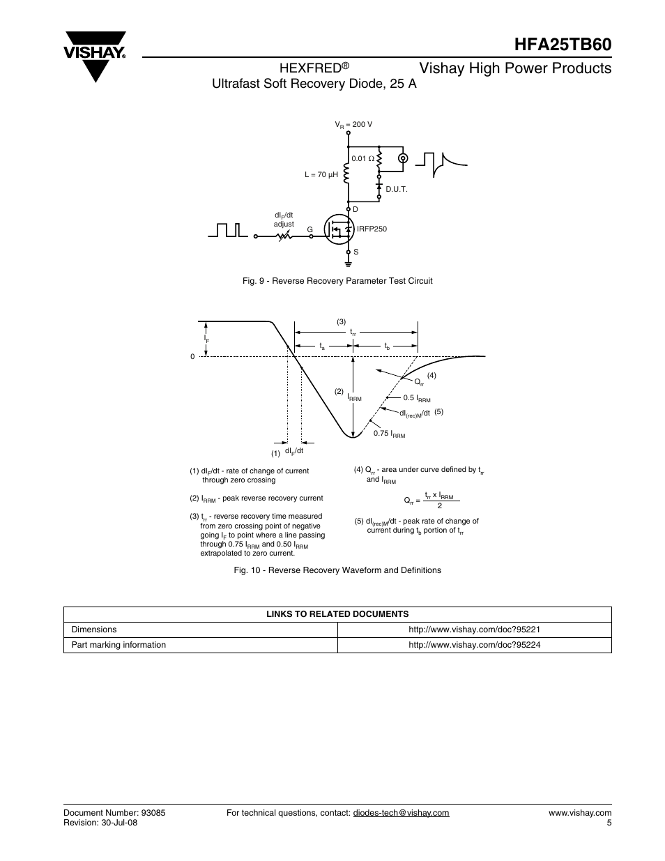 Hfa25tb60, Vishay high power products, Hexfred | Ultrafast soft recovery diode, 25 a | Vishay HFA25TB60 User Manual | Page 5 / 6