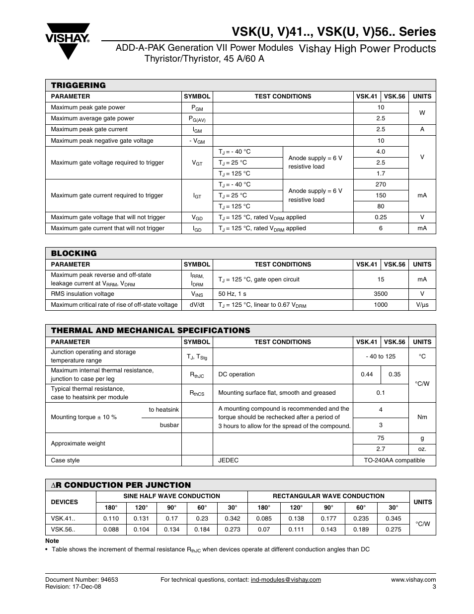 Vsk(u, v)41.., vsk(u, v)56.. series, Vishay high power products | C&H Technology VSK(U, V)56.. Series User Manual | Page 4 / 13