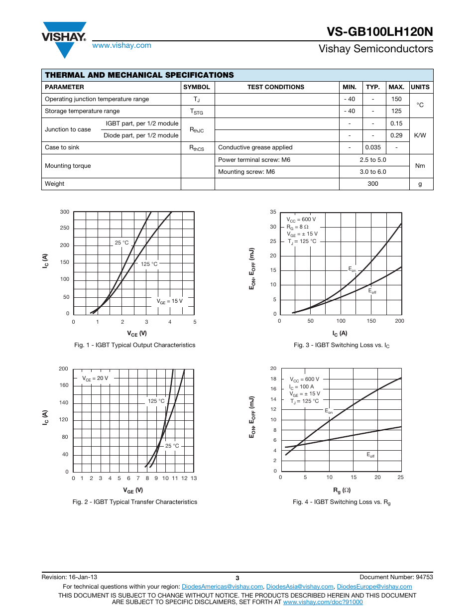 Vishay semiconductors, Thermal and mechanical specifications | C&H Technology VS-GB100LH120N User Manual | Page 4 / 7