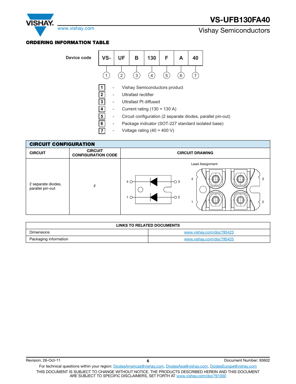 Vishay semiconductors | C&H Technology VS-UFB130FA40 User Manual | Page 7 / 8