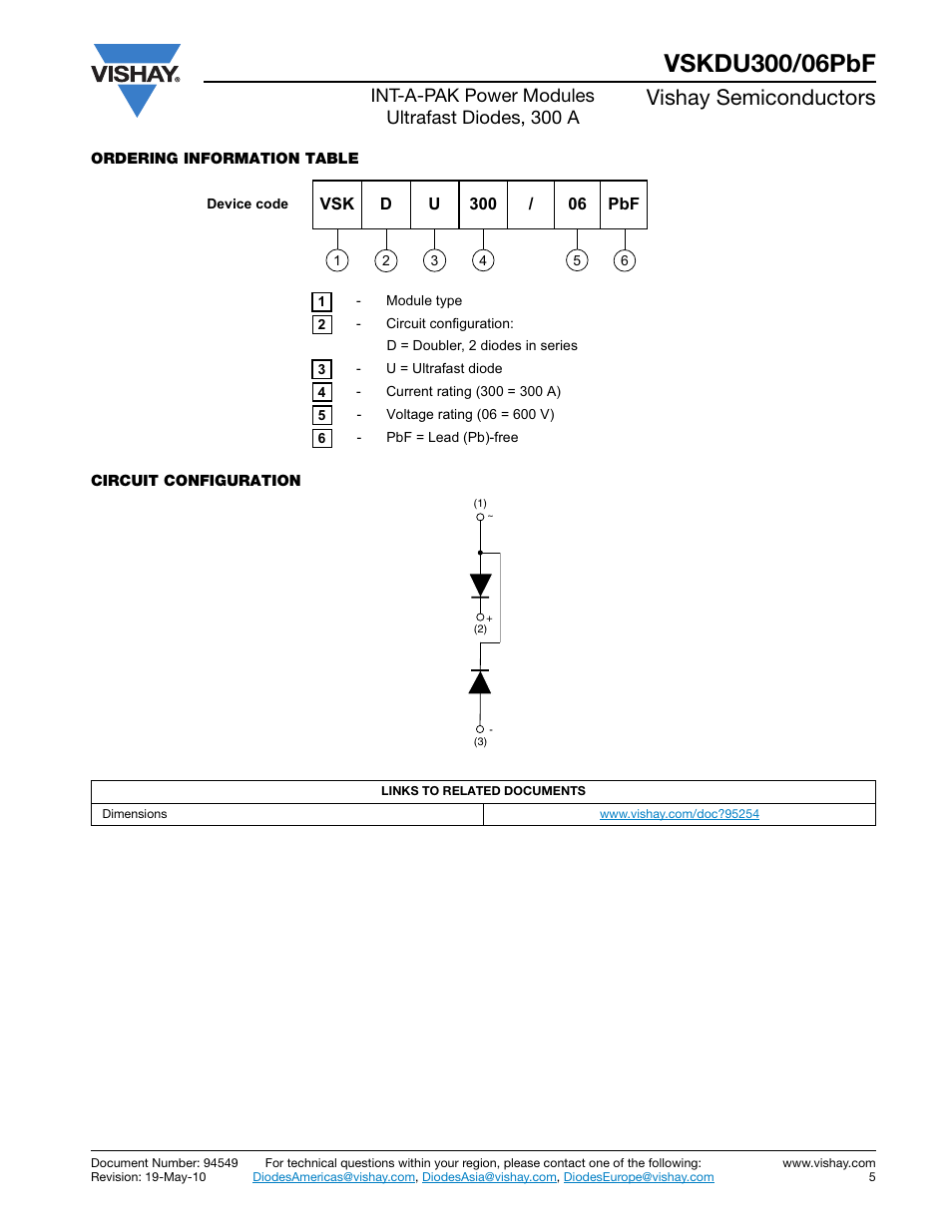 Vishay semiconductors, Int-a-pak power modules ultrafast diodes, 300 a | C&H Technology VSKDU300-06PbF User Manual | Page 6 / 8