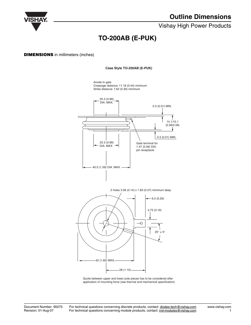 To-200ab (e-puk) outline dimensions, Vishay high power products | C&H Technology ST380CPbF Series User Manual | Page 8 / 8