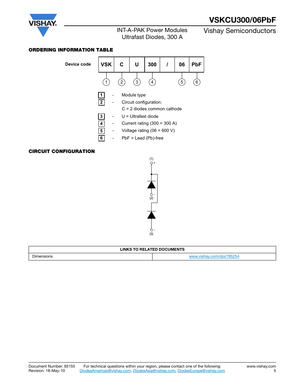 Vishay semiconductors, Int-a-pak power modules ultrafast diodes, 300 a | C&H Technology VSKCU300-06PbF User Manual | Page 6 / 8