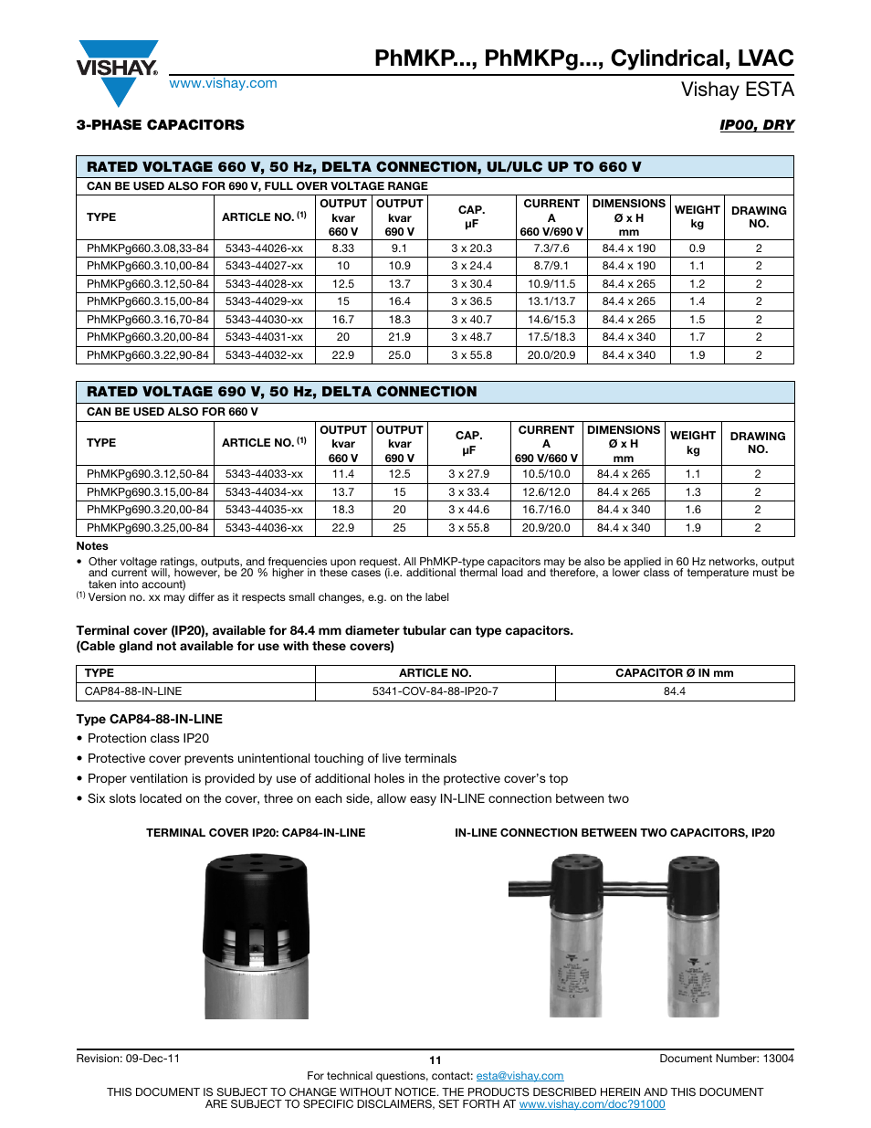 Phmkp..., phmkpg..., cylindrical, lvac, Vishay esta | C&H Technology LVAC User Manual | Page 12 / 19
