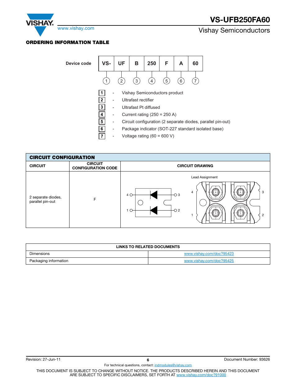 Vishay semiconductors | C&H Technology VS-UFB250FA60 User Manual | Page 7 / 8