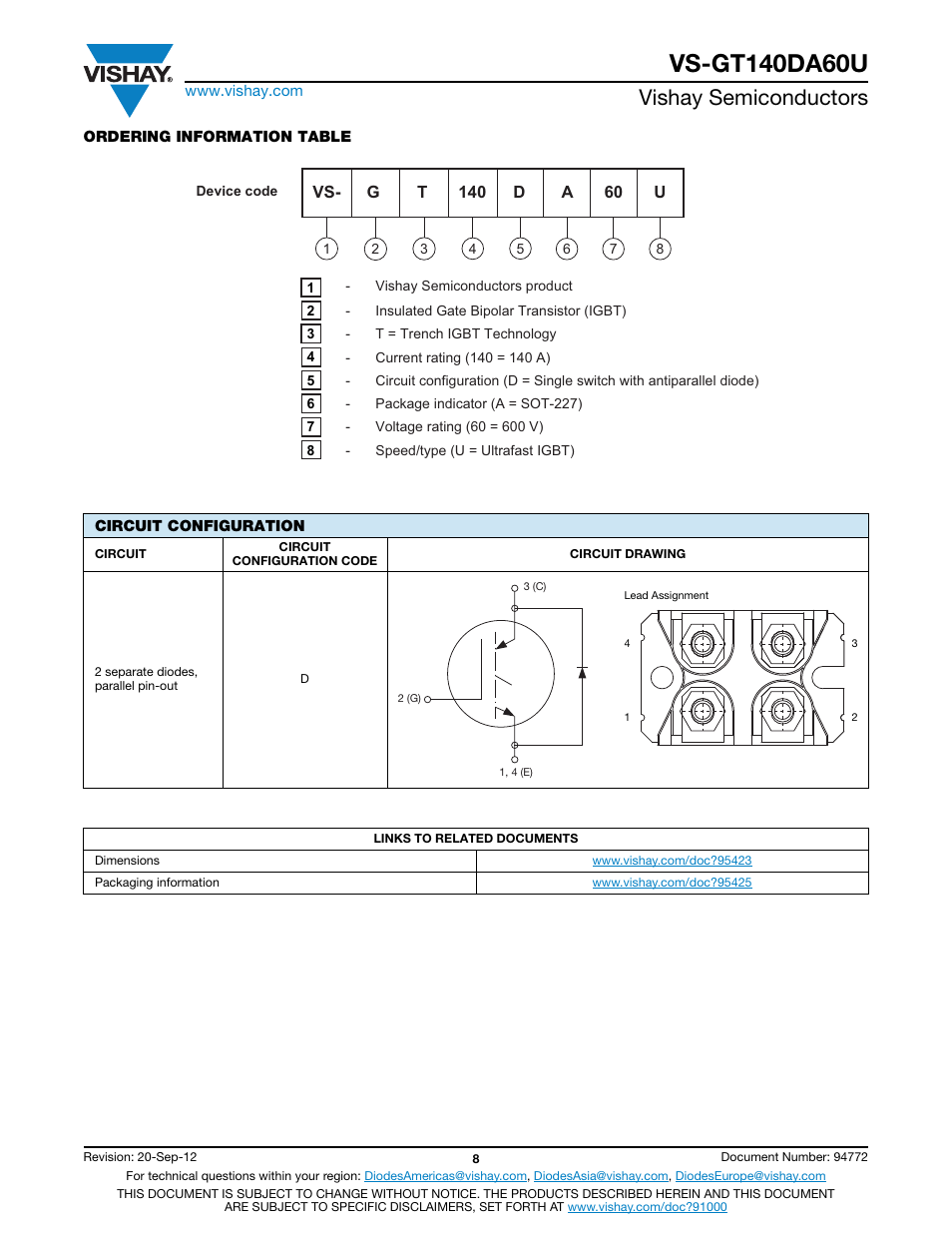 Vishay semiconductors | C&H Technology VS-GT140DA60U User Manual | Page 9 / 11