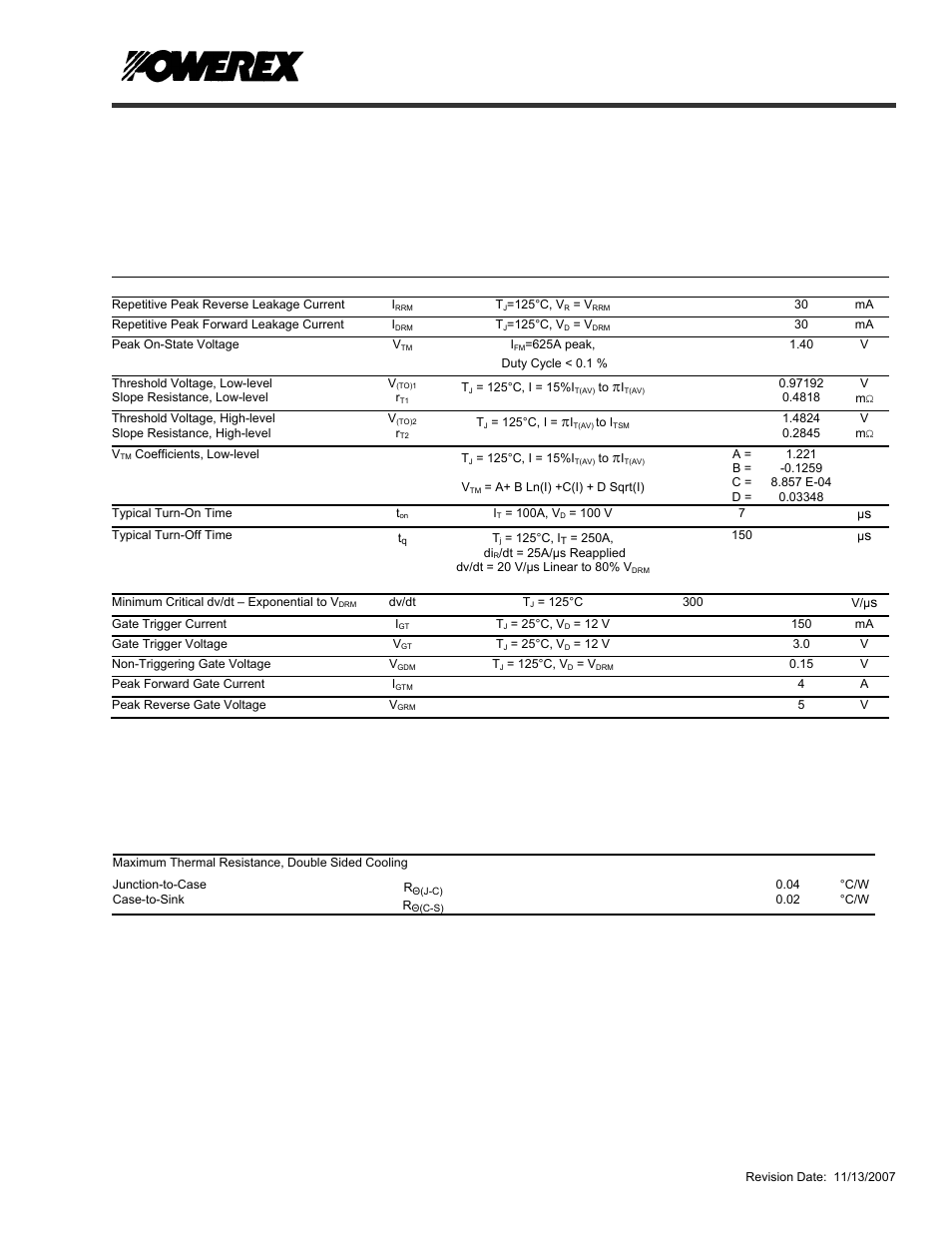 Phase control scr, Thermal characteristics, Electrical characteristics, t | 25°c unless otherwise specified | C&H Technology T7H8_75 User Manual | Page 4 / 5