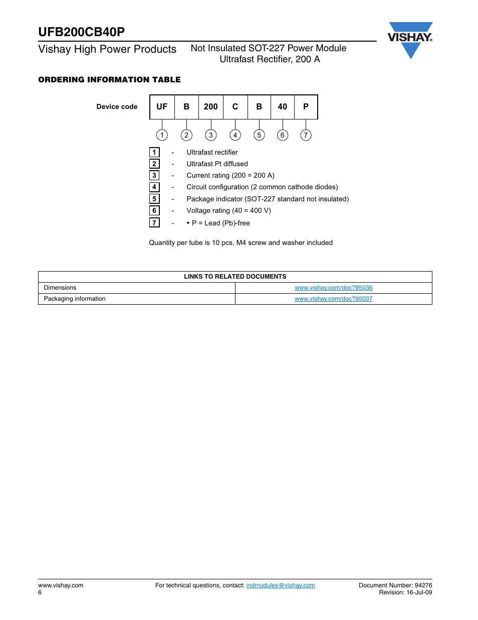 Vishay high power products | C&H Technology UFB200CB40P User Manual | Page 7 / 8