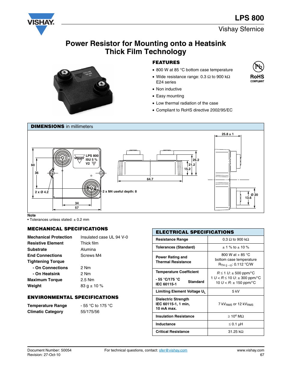 Lps 800, Vishay sfernice | C&H Technology LPS800 User Manual | Page 2 / 5