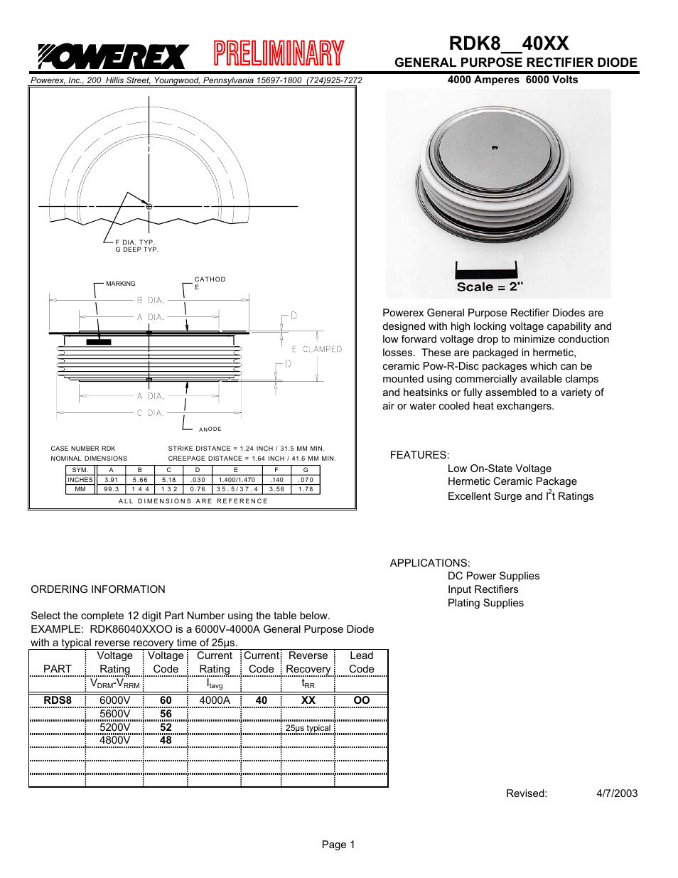 Rdk8 xx, General purpose rectifier diode | C&H Technology RDK8__40XX User Manual | Page 2 / 5