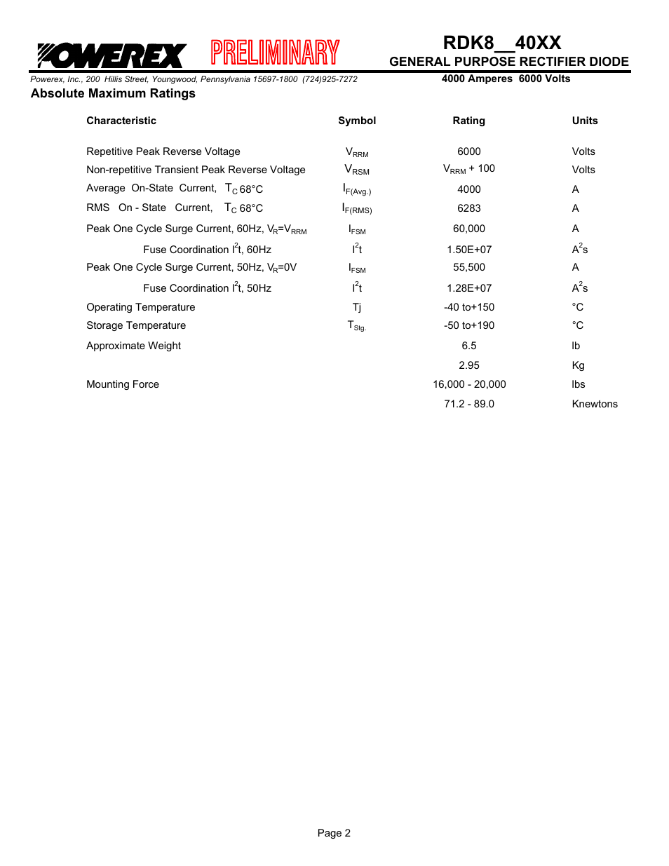 Rdk8 xx, General purpose rectifier diode, Absolute maximum ratings | C&H Technology RDK8__40XX User Manual | Page 3 / 5