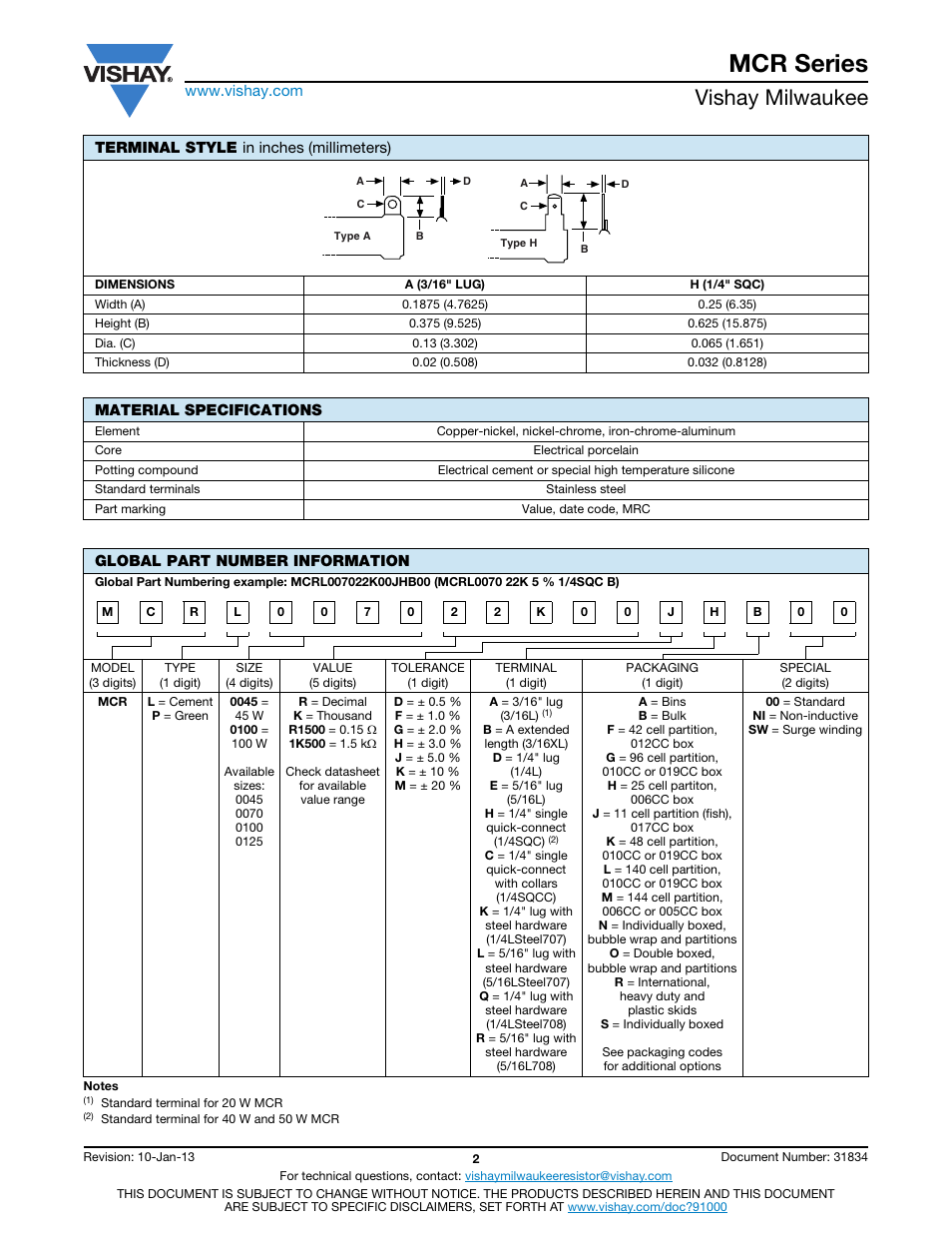 Mcr series, Vishay milwaukee | C&H Technology MCR Series User Manual | Page 3 / 4