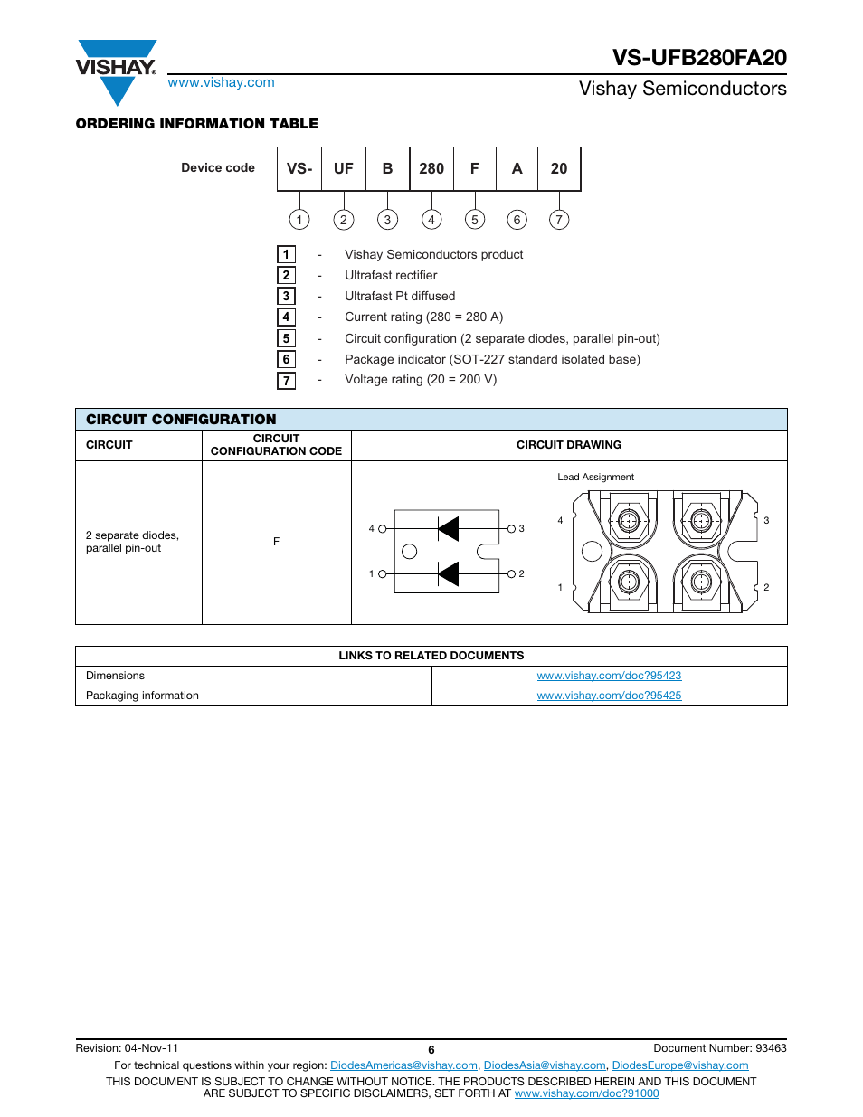 Vishay semiconductors | C&H Technology VS-UFB280FA20 User Manual | Page 7 / 9