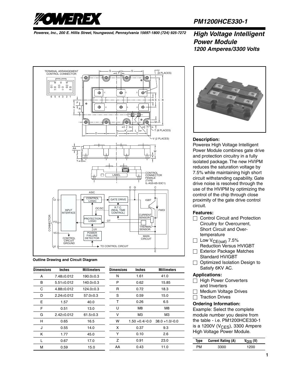 High voltage intelligent power module, 3300 ampere high voltage power module | C&H Technology PM1200HCE330-1 User Manual | Page 3 / 6