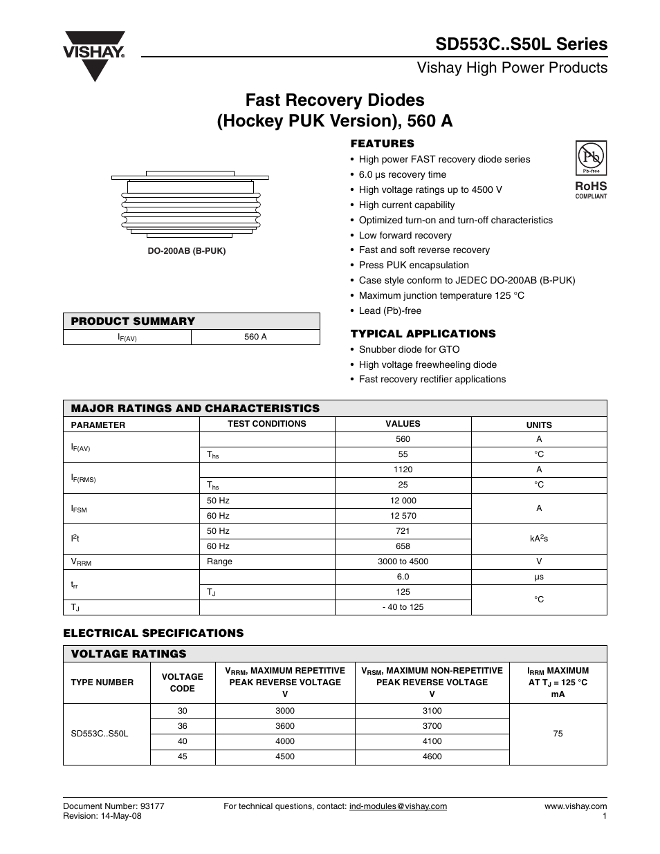 Vishay SD553C..S50L Series User Manual | 8 pages