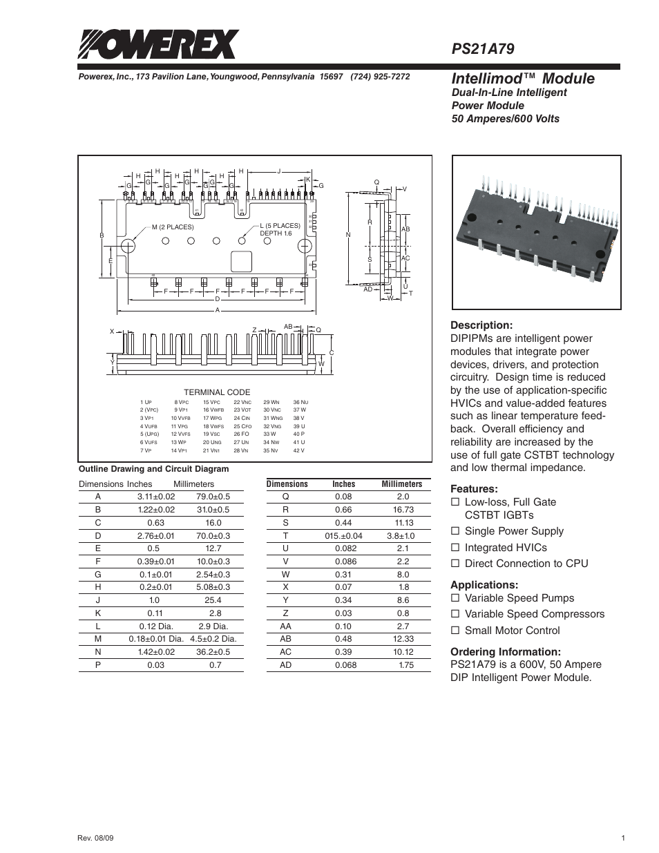 Intellimod™ module, Ps21a79 | C&H Technology PS21A79 User Manual | Page 2 / 8