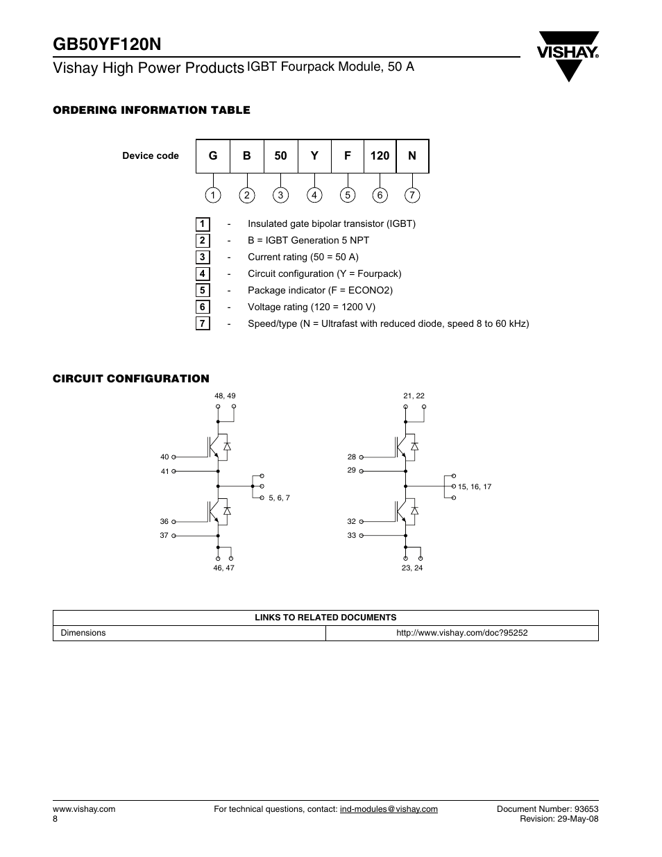 Vishay high power products, Igbt fourpack module, 50 a | C&H Technology GB50YF120N User Manual | Page 9 / 10