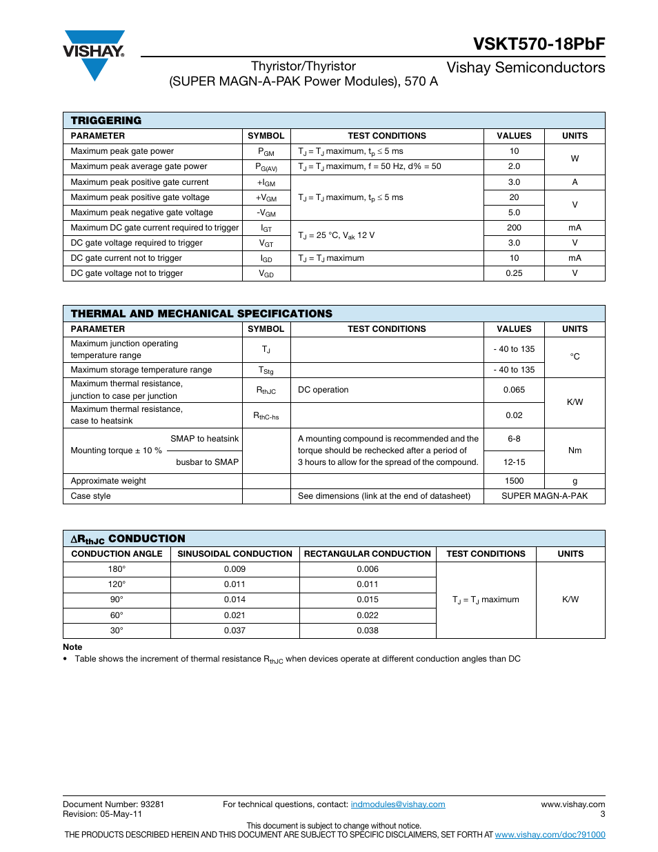 Vishay semiconductors | C&H Technology VSKT570-18PbF User Manual | Page 4 / 9