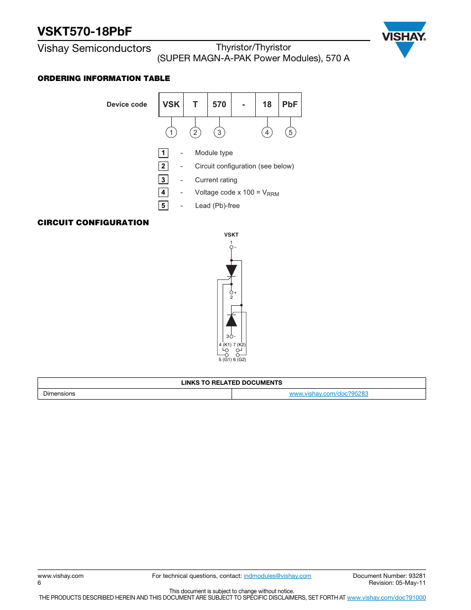 Vishay semiconductors | C&H Technology VSKT570-18PbF User Manual | Page 7 / 9