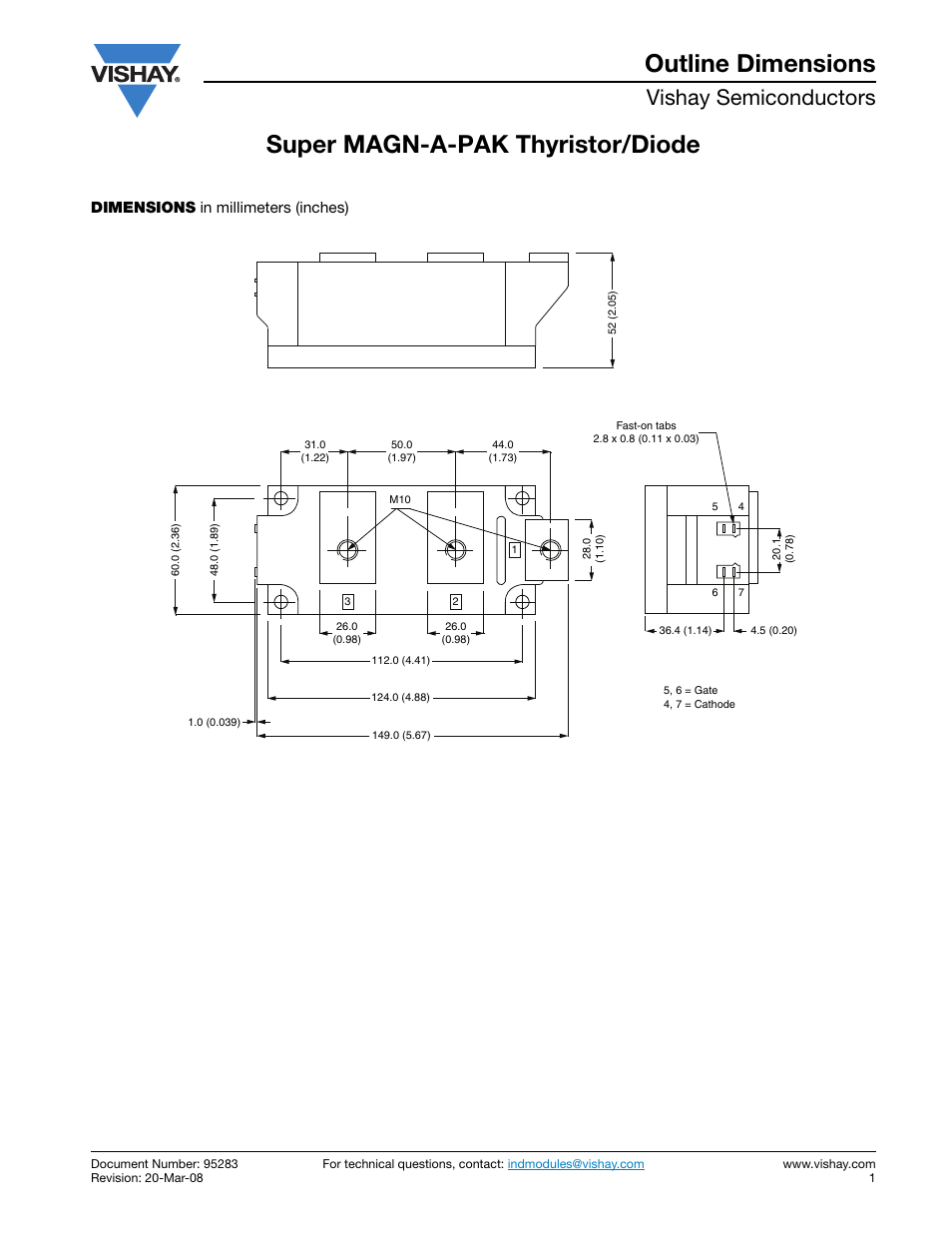 Package drawings - 95283, Vishay semiconductors, Dimensions in millimeters (inches) | C&H Technology VSKT570-18PbF User Manual | Page 8 / 9
