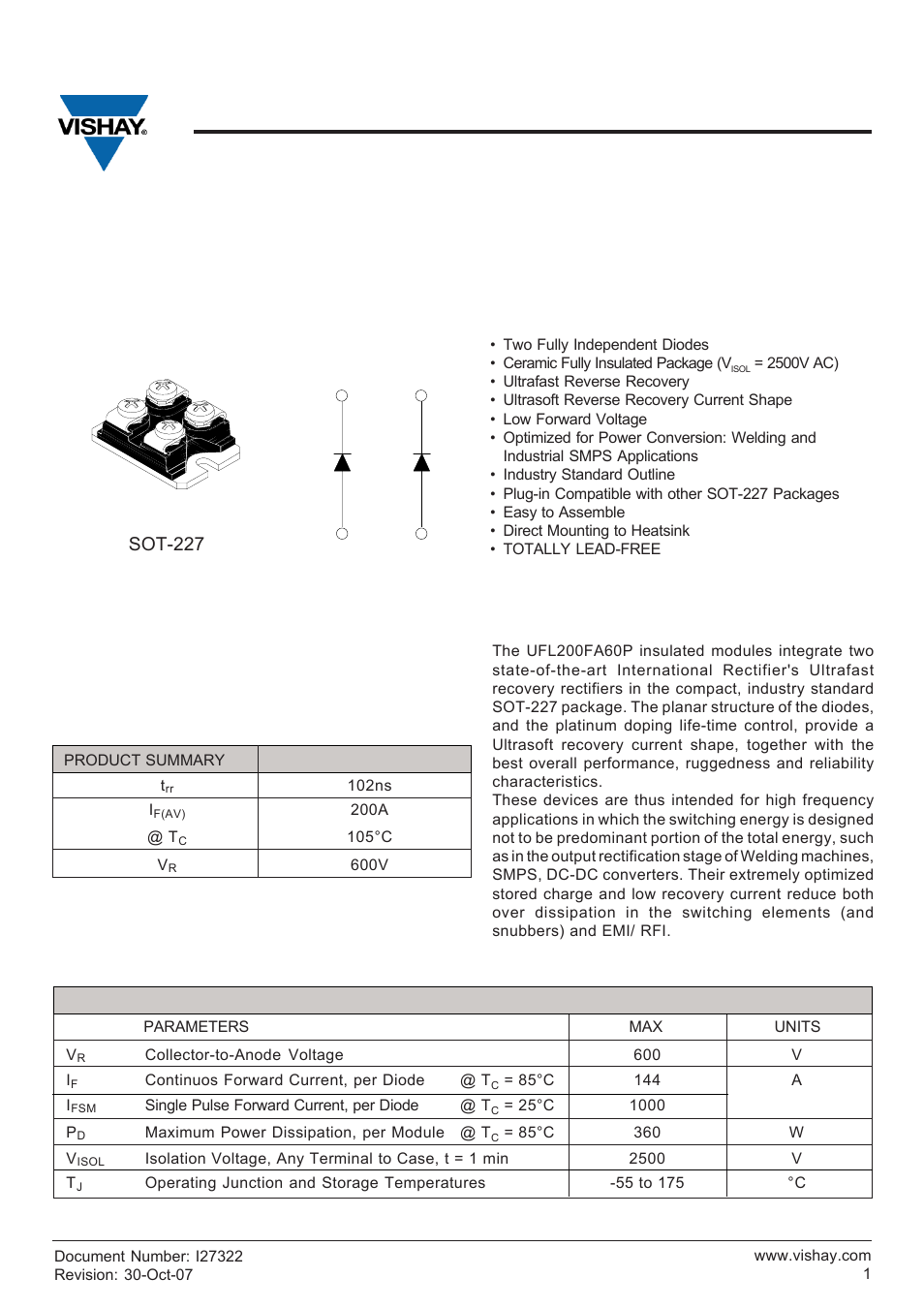 Vishay high power products | C&H Technology UFL200FA60P User Manual | Page 2 / 8