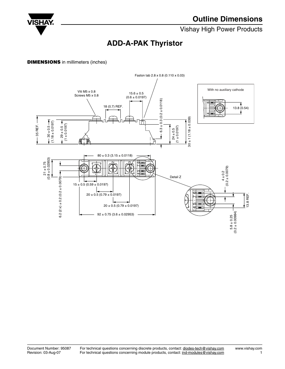 Add-a-pak thyristor outline dimensions, Vishay high power products, Dimensions in millimeters (inches) | C&H Technology VSK.56..PbF Series User Manual | Page 12 / 12