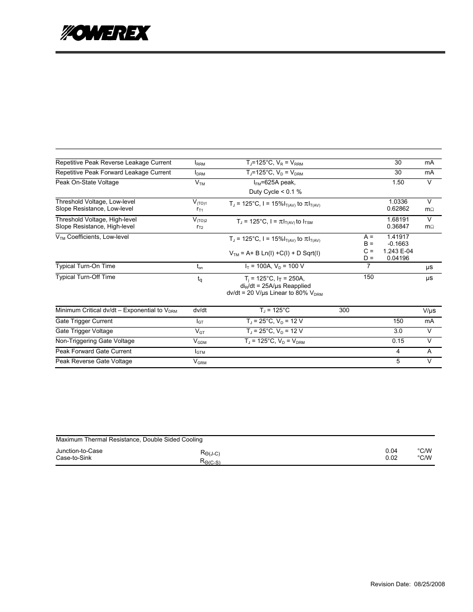 Phase control scr, Thermal characteristics, Electrical characteristics, t | 25°c unless otherwise specified | C&H Technology T7H8_65 User Manual | Page 4 / 5
