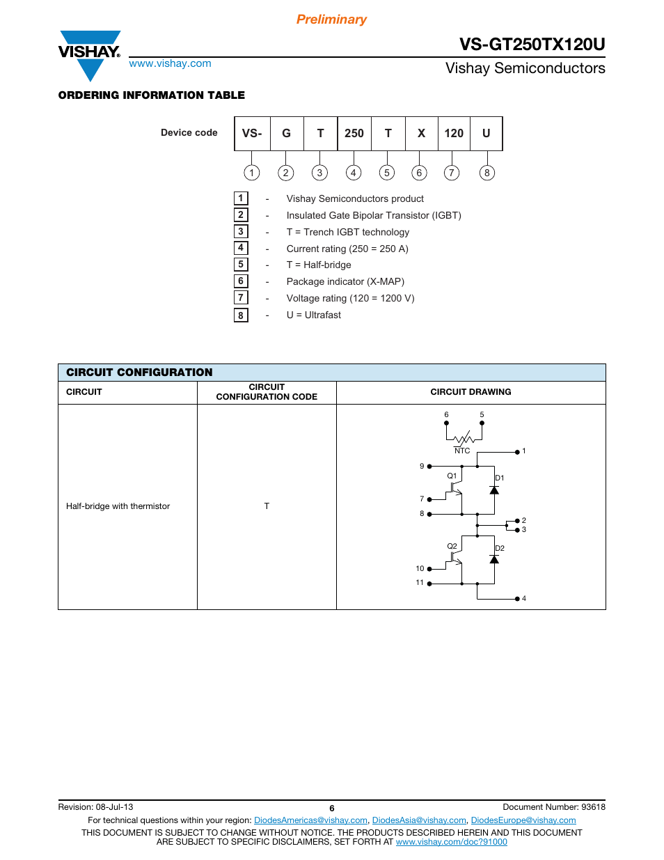 Vishay semiconductors, Preliminary | C&H Technology VS-GT250TX120U User Manual | Page 7 / 8