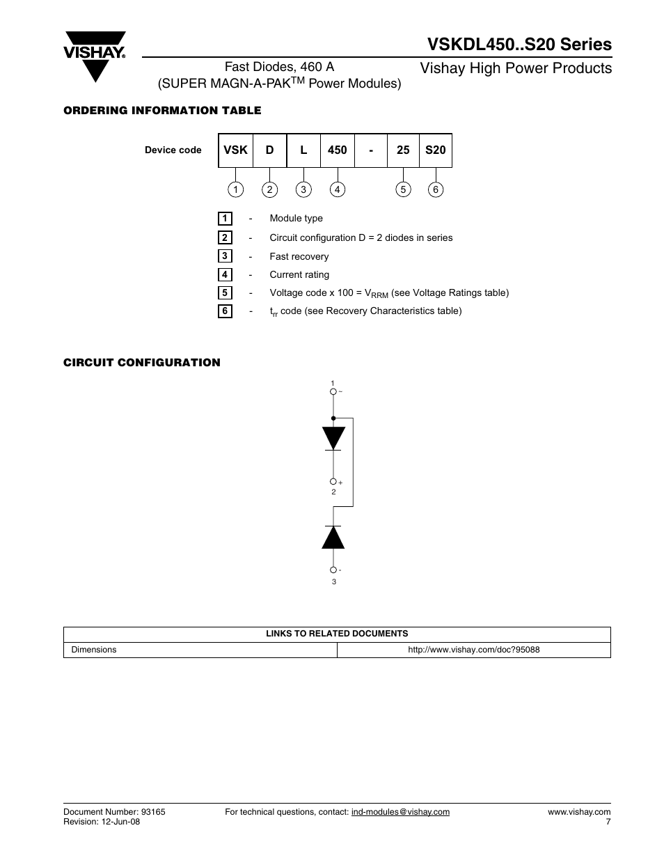Vishay high power products, Fast diodes, 460 a (super magn-a-pak, Power modules) | C&H Technology VSKDL450..S20 Series User Manual | Page 7 / 8