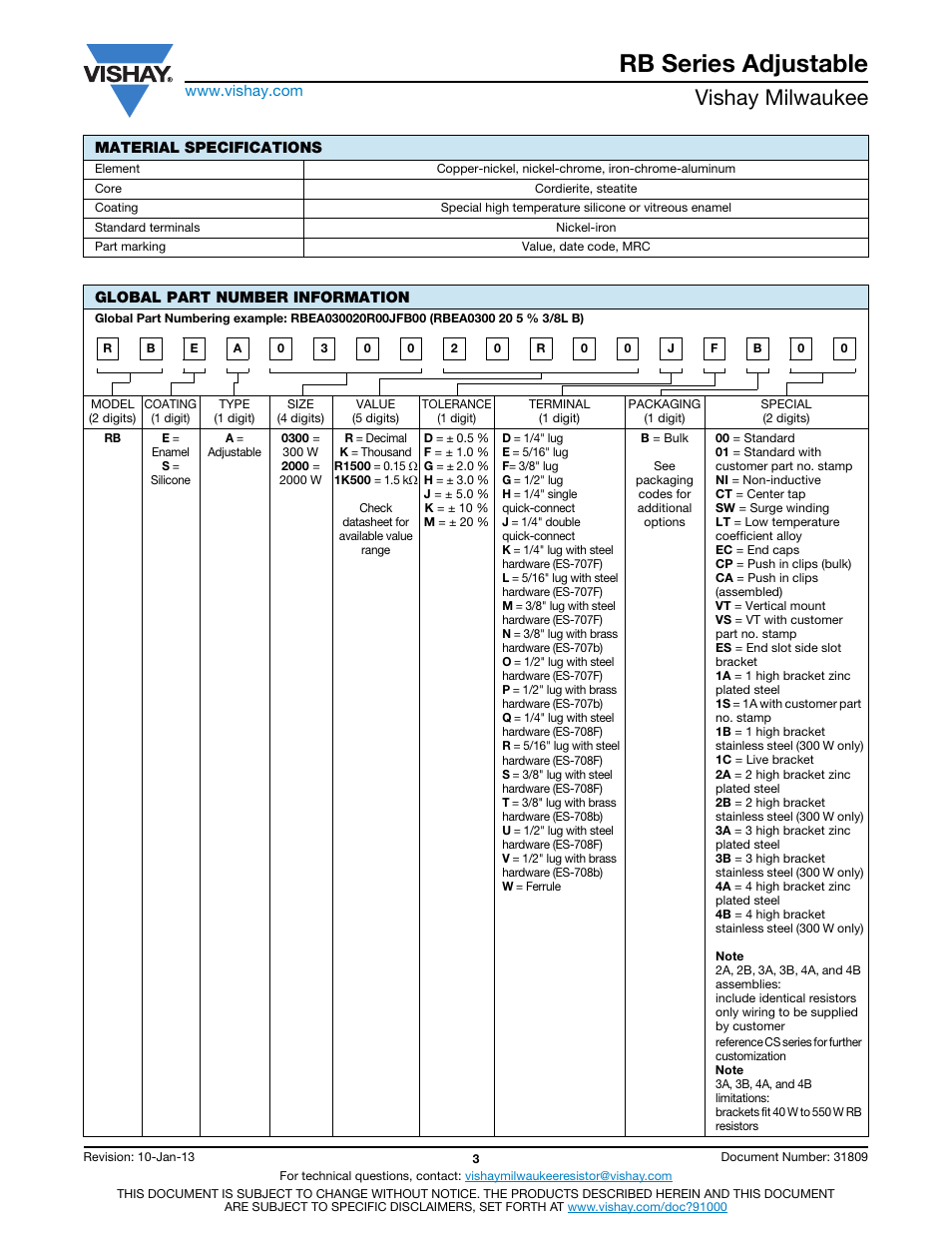 Rb series adjustable, Vishay milwaukee | C&H Technology RB Series Adjustable User Manual | Page 4 / 5