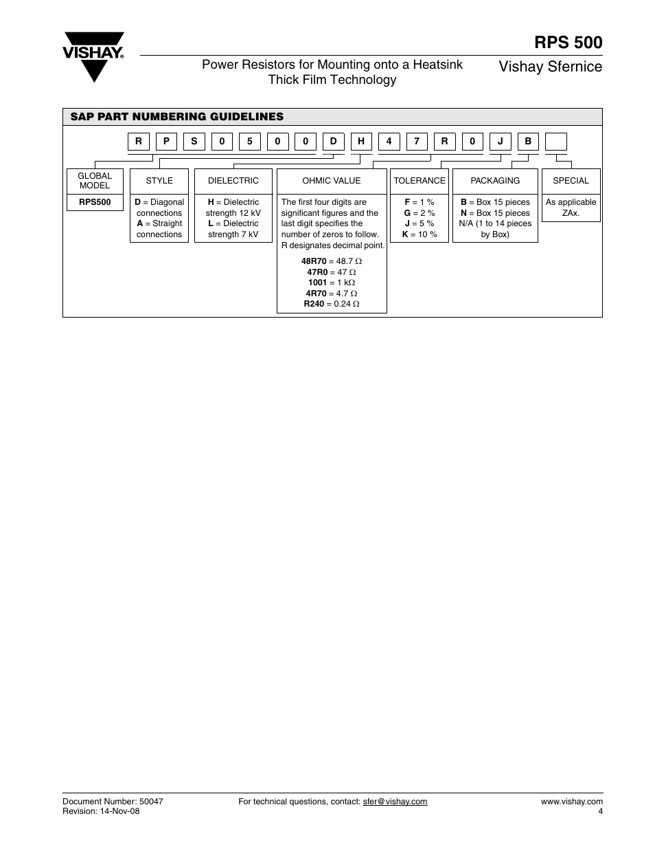Rps 500, Vishay sfernice | C&H Technology RPS500 User Manual | Page 5 / 6