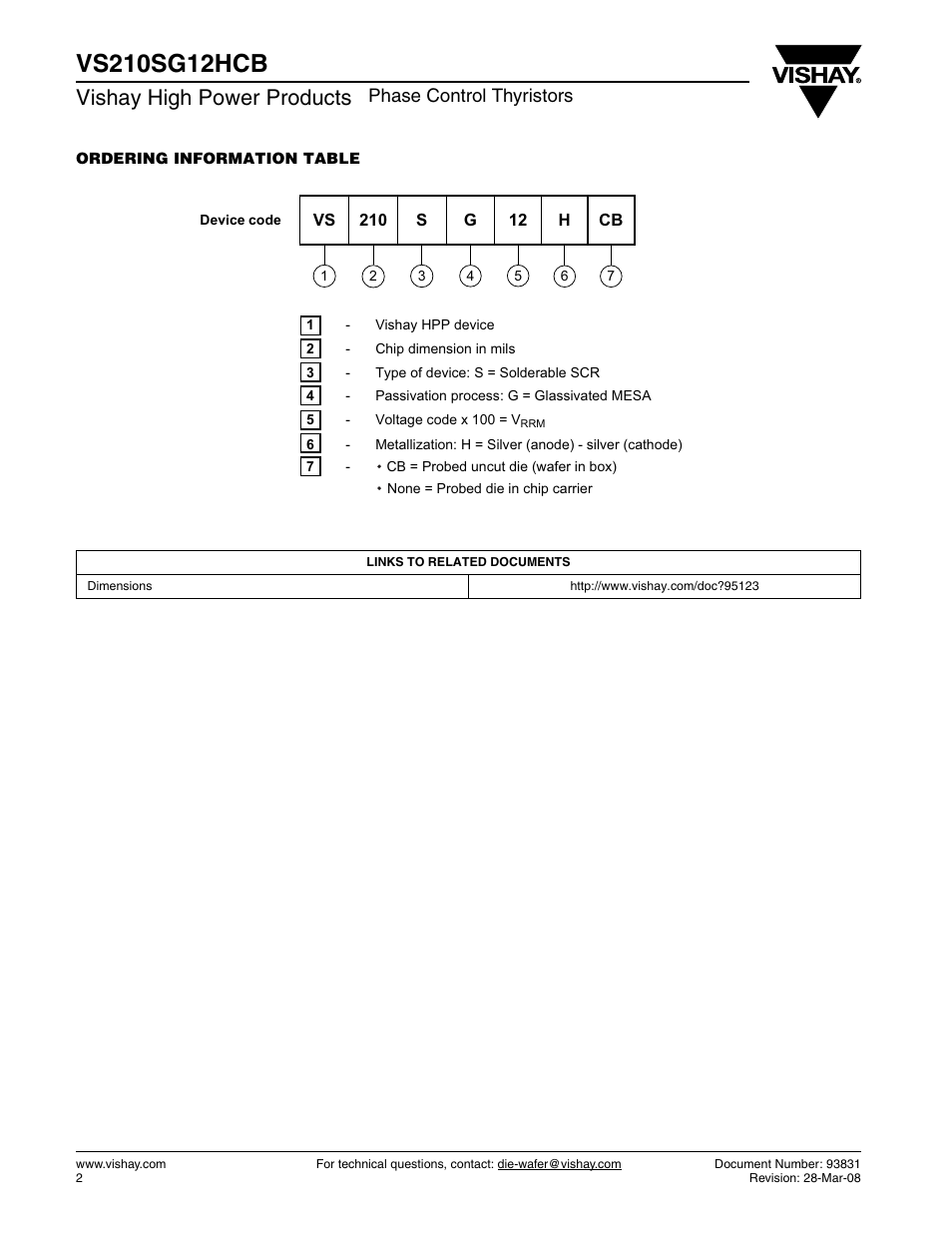 Vishay high power products, Phase control thyristors | C&H Technology VS210SG12HCB User Manual | Page 3 / 3