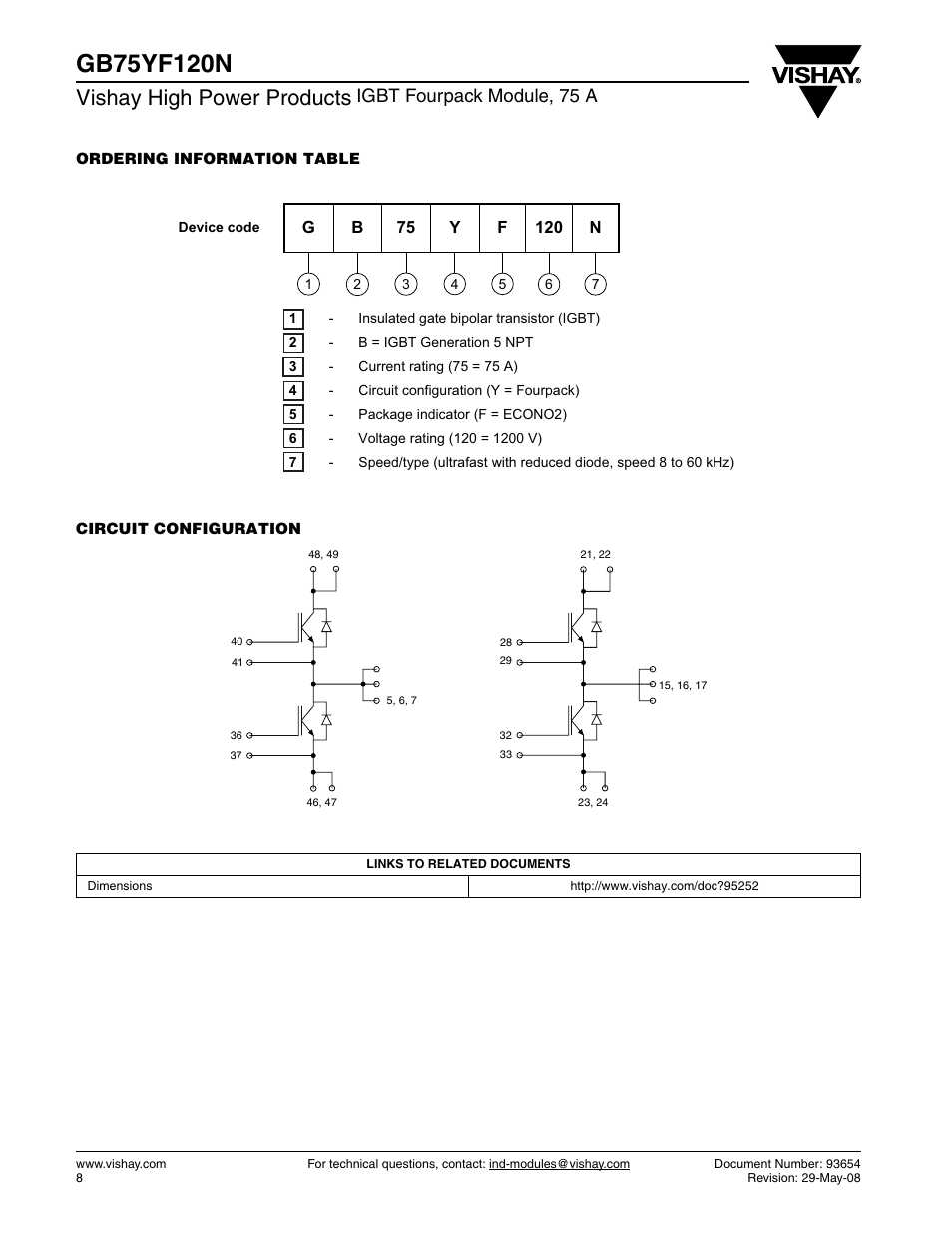 Vishay high power products, Igbt fourpack module, 75 a | C&H Technology GB75YF120N User Manual | Page 9 / 10