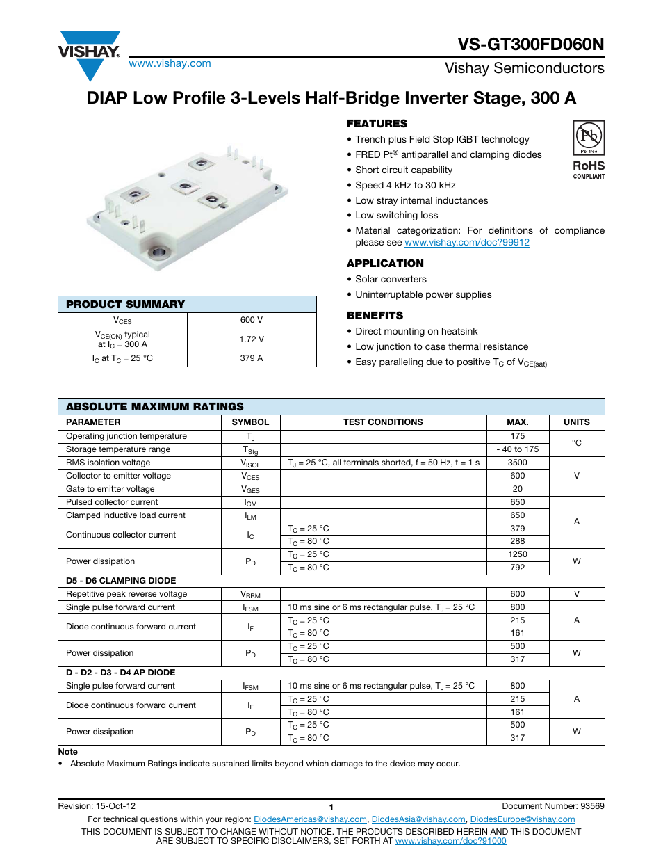 Vishay semiconductors | C&H Technology VS-GT300FD060N User Manual | Page 2 / 11