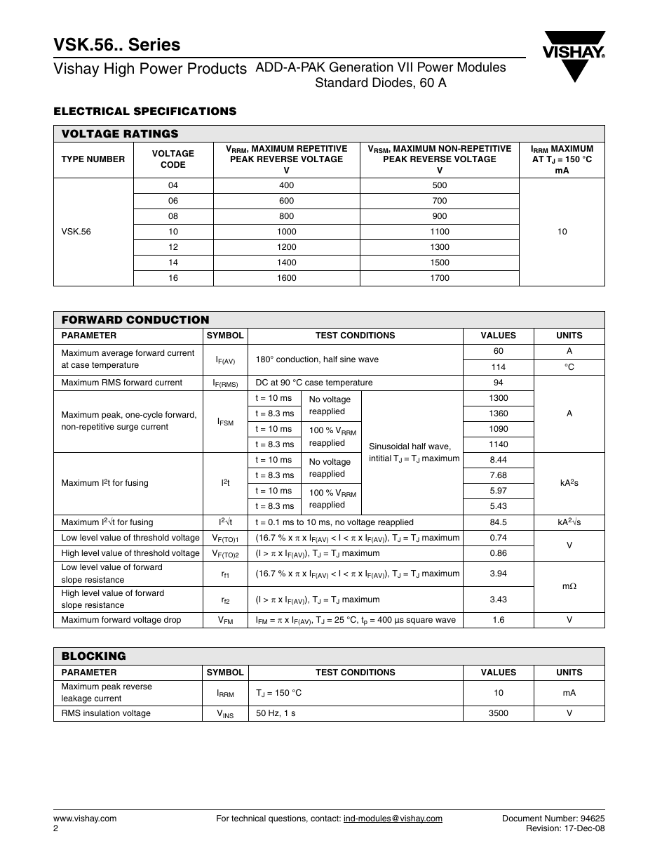 Vsk.56.. series, Vishay high power products | C&H Technology VSK.56.. Series User Manual | Page 3 / 11