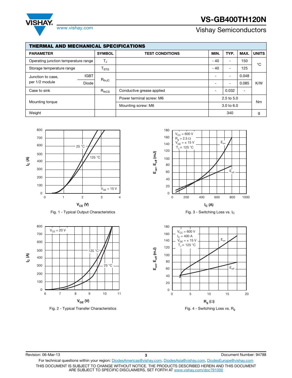 Vishay semiconductors, Thermal and mechanical specifications | C&H Technology VS-GB400TH120N User Manual | Page 4 / 8