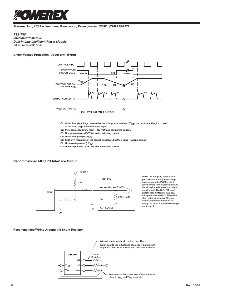 Recommended mcu i/o interface circuit | C&H Technology PS21765 User Manual | Page 7 / 10